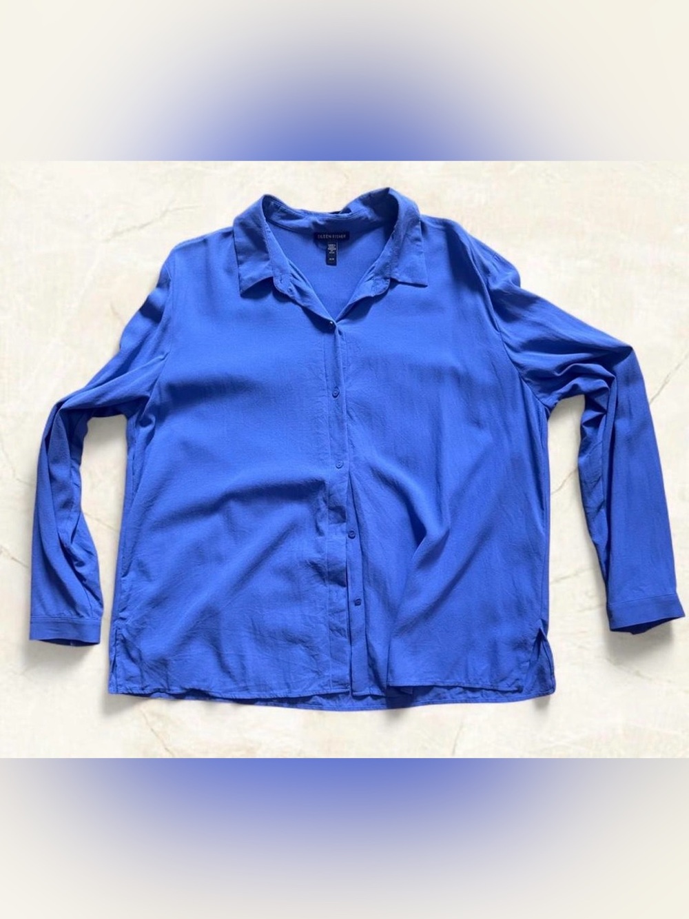 Eileen Fisher Royal Blue Button-Front Lightweight Silk Blouse Medium Office Chic